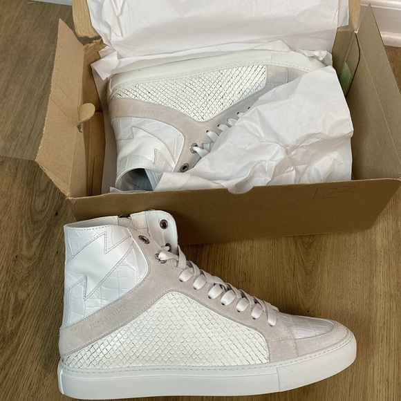Zadig & Voltaire High Flash Keith 100% Leather Sneakers ZV1747 women 10.5 men 8 - Picture 1 of 16